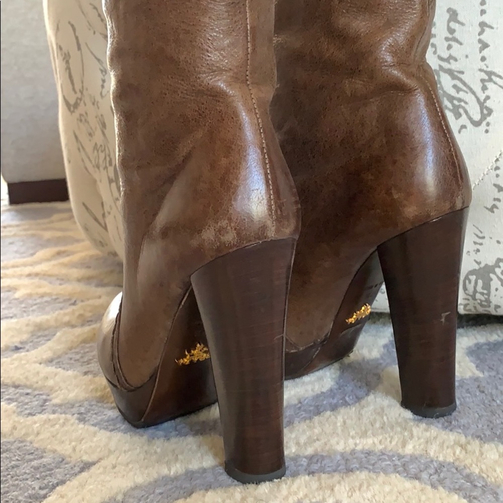 Prada brown antique leather boots size 37.5 - Picture 3 of 8